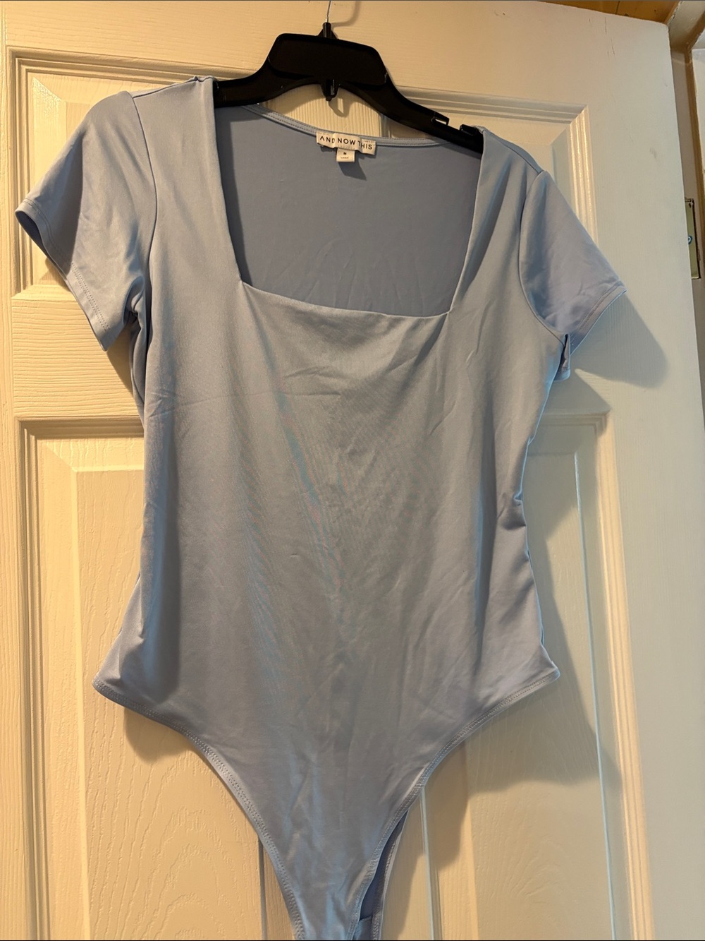 Square Neck Short Sleeve Bodysuit in Light Blue